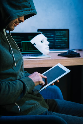 Hacker using tablet